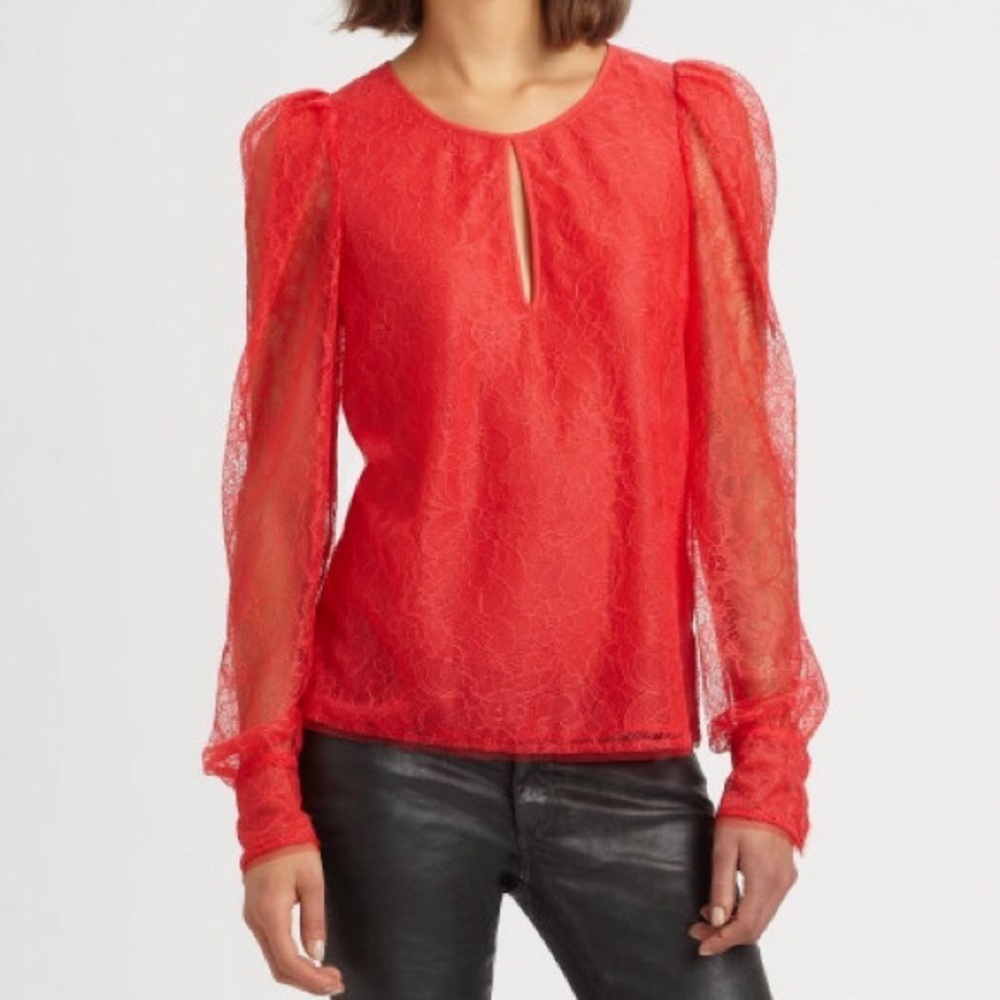 BCBGMaxAzria Red Lace Blouse